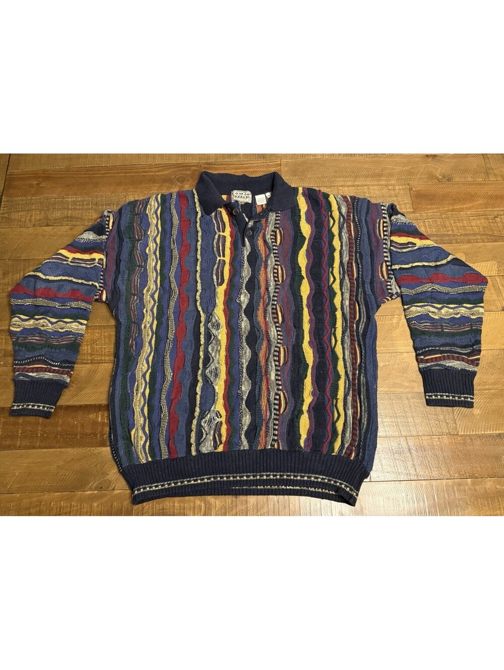 Cotton Traders Coogi Style 3D Knit Collared Sweater Size M Vintage